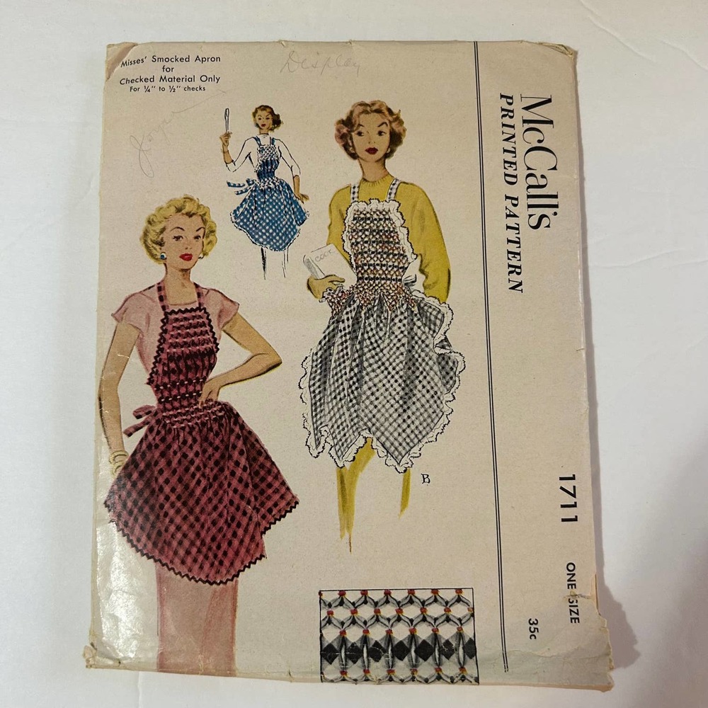 McCalls Vintage 1950's Pattern #1711 Women's Smocked Apron‎ One Size